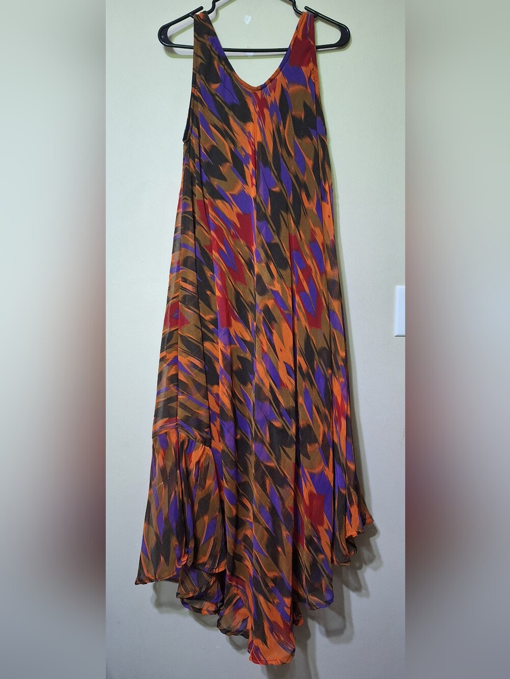 Vintage BAWA Canada Rayon Abstract Print Handkerchief Hem Maxi Dress 1X - Picture 10 of 12